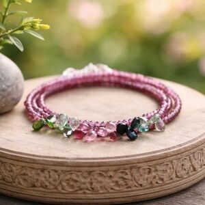 Handmade 14K White Gold Garnet Tourmaline Necklace 16"